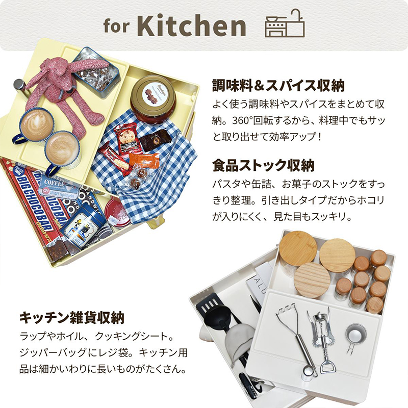 収納ワゴン トロリーワゴン 回転式 多段チェスト 4段 キャスター付き