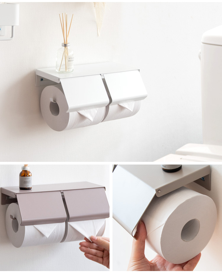トイレットペーパーホルダー おしゃれ 2連 棚 収納 トイレット