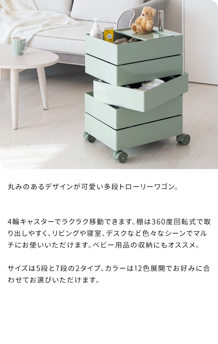 収納ワゴン トロリーワゴン 回転式 多段チェスト 5段 7段 キャスター