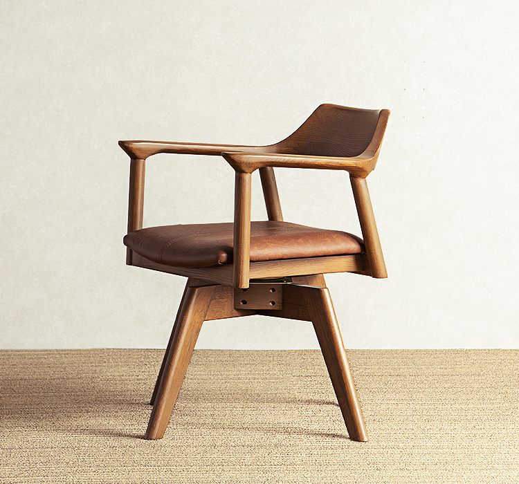 ダイニングチェア 回転式 肘付き レザー 合皮 木製 天然木 無垢材