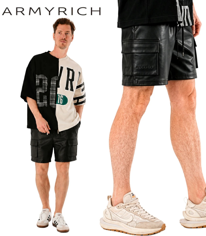PUレザーコーティングショーツ メンズ ハーフパンツ カーゴ ARMYRICH
