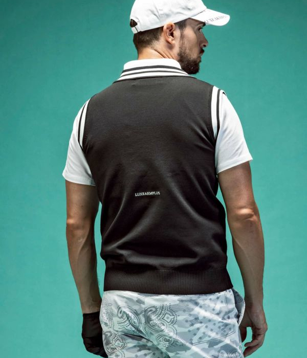 バーティカルロゴニットベスト メンズ Vネック ゴルフ LUXEAKMPLUS 春夏 おしゃれ ブランド GOLF リュクスエイケイエムプラス_13