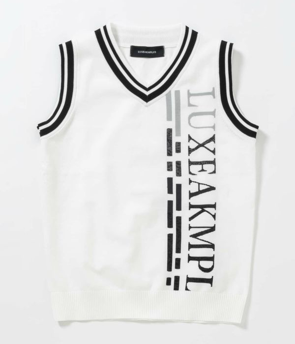 LUXE AKM PLUS バーティカルロゴニットベスト メンズ Vネック ゴルフ