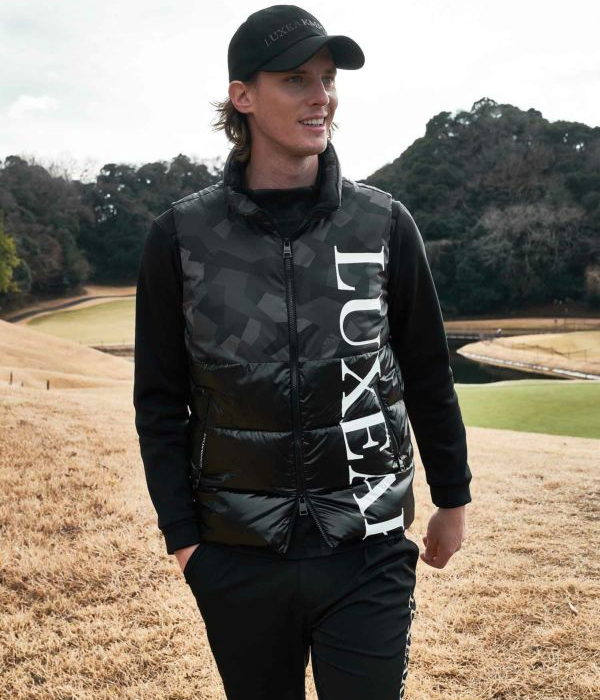 LUXE AKM PLUS カモ柄中綿ベスト メンズ アウター ゴルフ 男性 GOLF