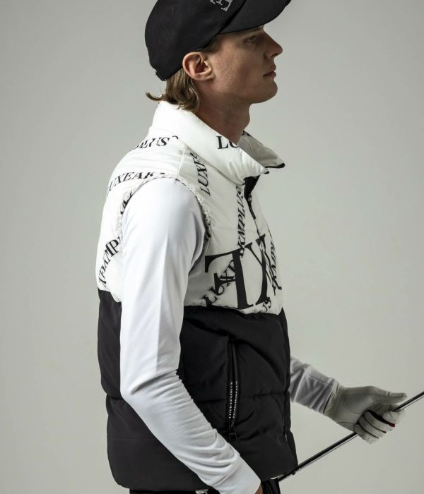 LUXE AKM PLUS SALE セール バイカラー総柄中綿ベスト メンズ ゴルフ