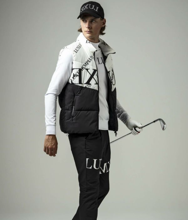 LUXE AKM PLUS SALE セール バイカラー総柄中綿ベスト メンズ ゴルフ