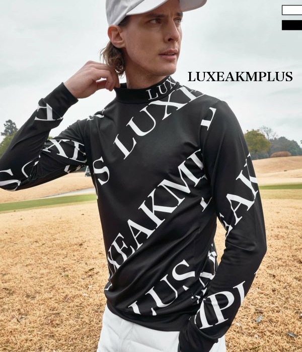 総柄モックネックTシャツ  長袖 ロゴ LUXEAKMPLUS ゴルフ メンズ 男性 GOLF リュクスエイケイエムプラス スポーツ おしゃれ｜g-field