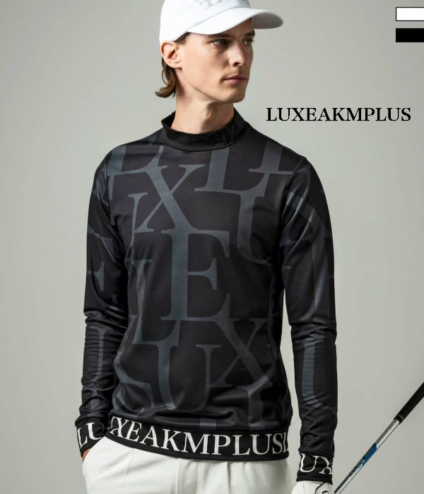 裾ロゴ総柄モックネックTシャツ 長袖 LUXEAKMPLUS ゴルフ メンズ 男性 GOLF スポーツ おしゃれ リュクスエイケイエムプラス｜g-field