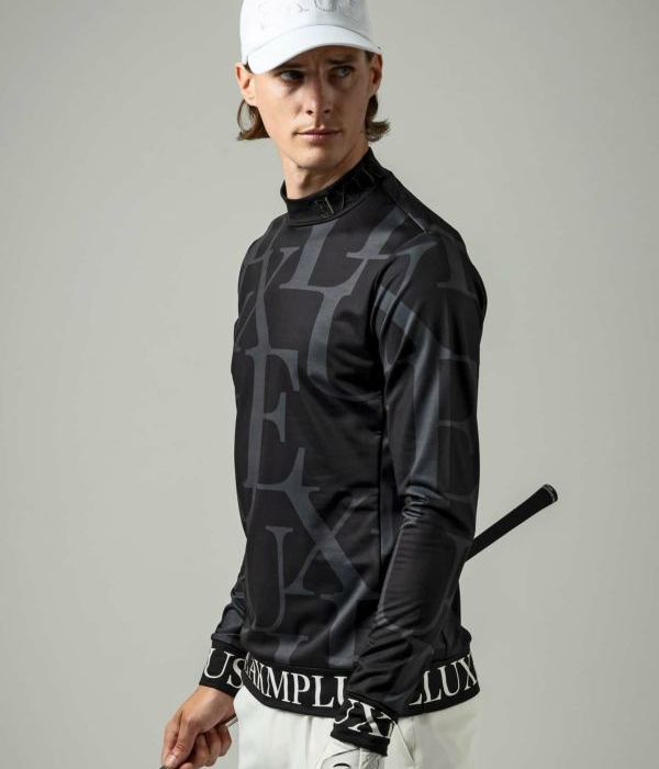 LUXE AKM PLUS 裾ロゴ総柄モックネックTシャツ 長袖 ゴルフ メンズ