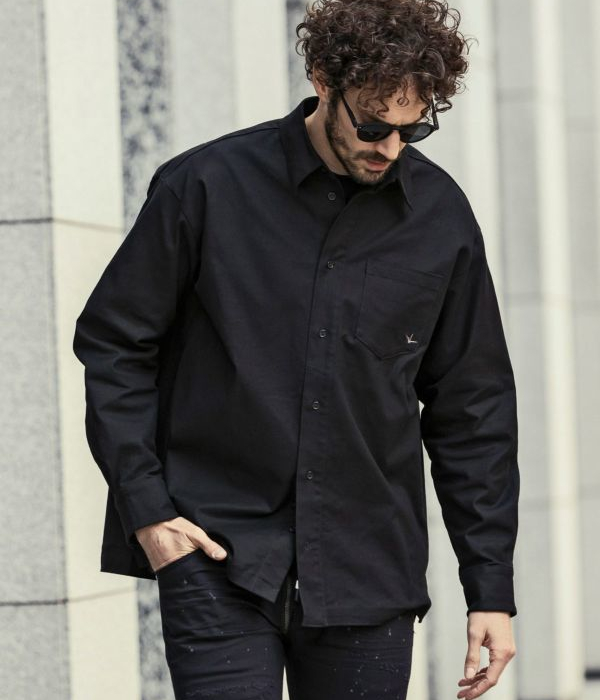 1PIU1UGUALE3 RELAX バックロゴワイドシャツ 長袖 ルーズ オーバー