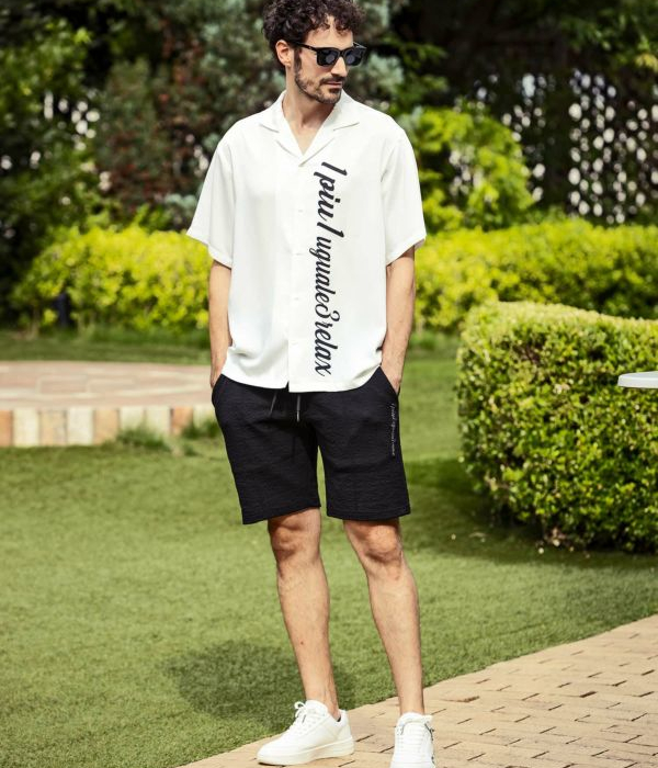 1PIU1UGUALE3 RELAX 縦ロゴアロハシャツ メンズ オープンカラー 半袖