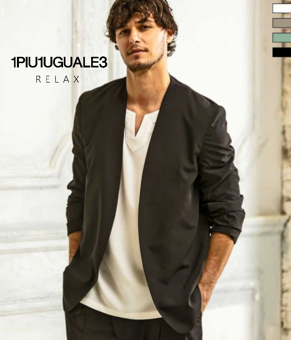 1PIU1UGUALE ノーカラージャケット　テーラードジャケット　メンズ　M 1PIU1UGUALE3 RELAX ノーカラージャケット メンズ テーラード