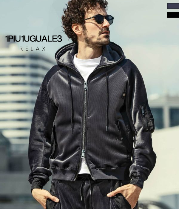 1PIU1UGUALE3 RELAXコーデュロイコンビパーカーパンツセットアップ 1PIU1UGUALE3 RELAX (ウノ ピュ ウノ ウグァーレ トレ