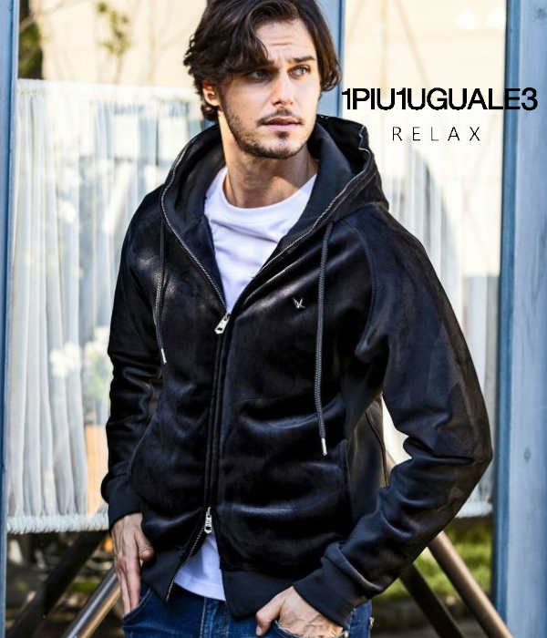 人気■1PIU1UGUALE3 RELAX■ジップアップ カモ柄ベロアパーカー 1PIU1UGUALE3 RELAX カモ柄ベロアパーカー メンズ ルームウェア