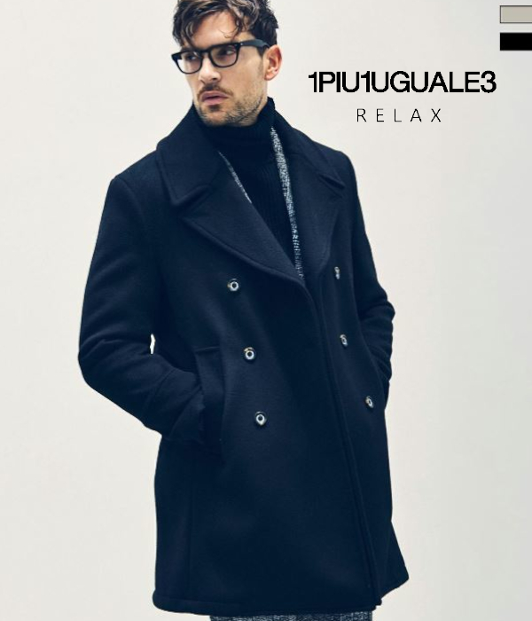 24AW◆1PIU1UGUALE3 RELAX◆ダブルブレストウールミドルコート 1PIU1UGUALE3 RELAX ウールコート メンズ ダブルブレスト