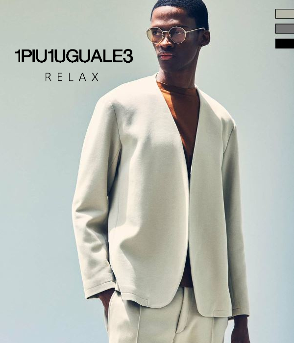 1PIU1UGUALE3 RELAX ノーカラーニットジャケット メンズ 秋冬 きれいめ