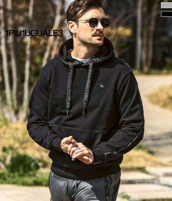 ウノピゥウノウグァーレトレ リラックス（1PIU1UGUALE3 RELAX）/1PIU1UGUALE3 RELAX パイピングロゴワイドスピンドルパーカー 1PIU1UGUALE3 RELAX パイピングロゴワイドスピンドルパーカー プル