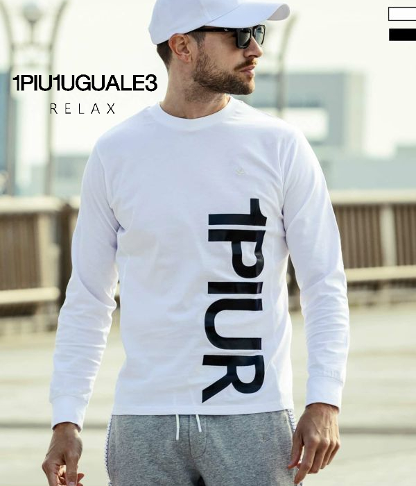 1PIU1UGUALE3 RELAX 縦ロゴロングTシャツ 長袖 ロンT カットソー