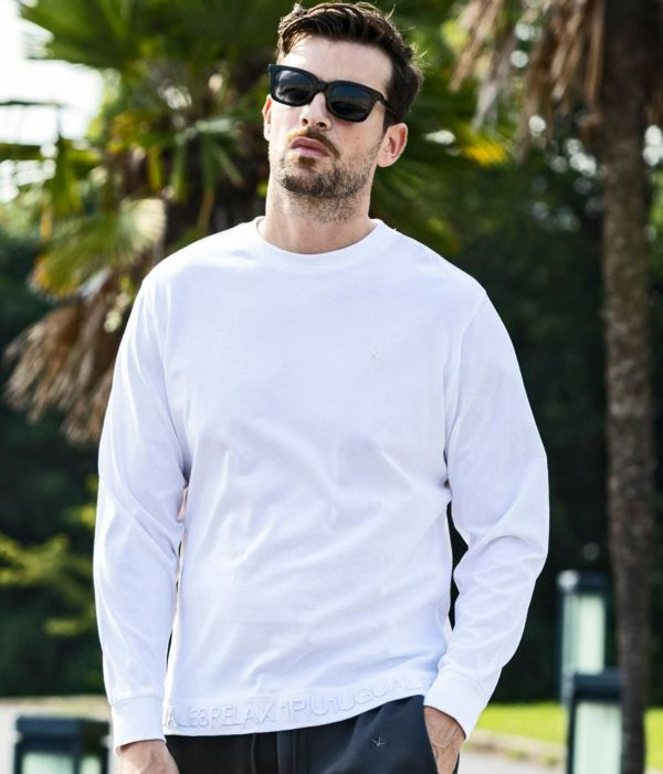 1PIU1UGUALE3 RELAX ヘム刺繍ロゴTシャツ メンズ 長袖 ロンT