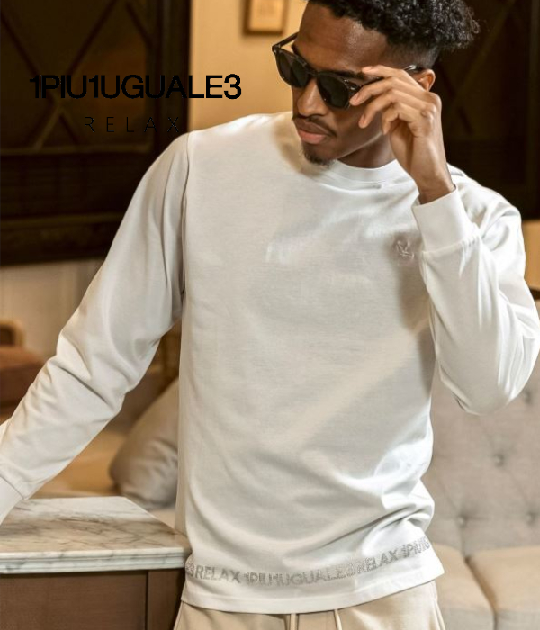 1PIU1UGUALE3 RELAX ラインストーンヘムシルケットTシャツ メンズ 長袖