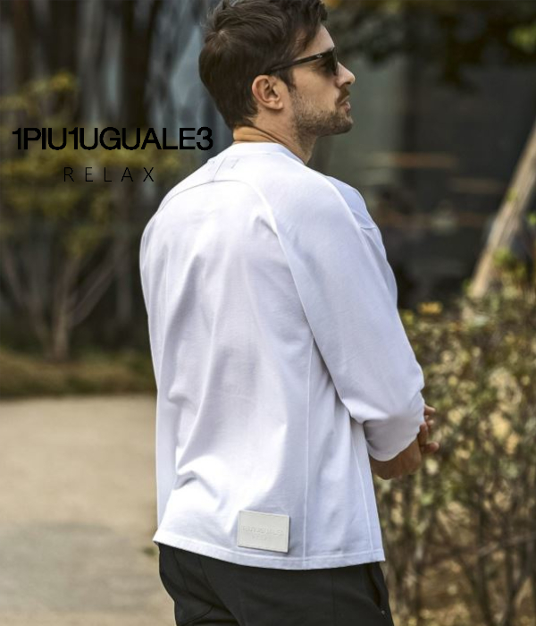 1PIU1UGUALE3 RELAX レザーパッチシルケットTシャツ メンズ 長袖 ロンT