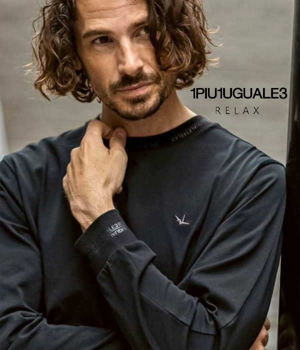 1PIU1UGUALE3 RELAX ダブルロゴラインTシャツ メンズ 長袖 ロンT