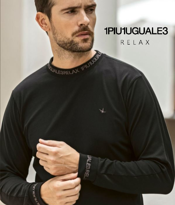 1PIU1UGUALE3 RELAX グロッシー刺繍ネックロゴTシャツ メンズ ロンT