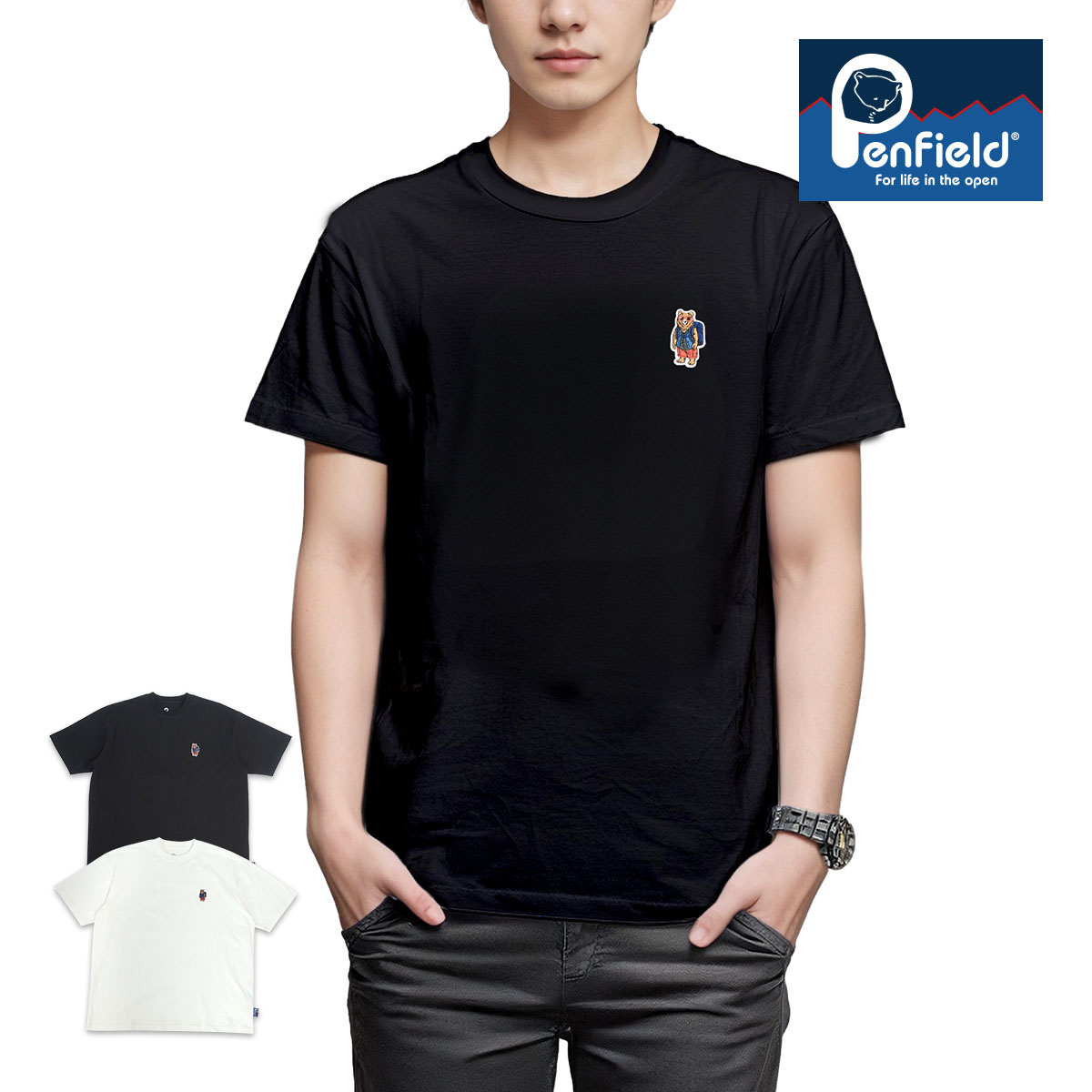 ルシアンペラフィネ クマワッペン Tシャツ M イタリア製 ブラック 黒 PEN FIELD（ペンフィールド） Penfield Tシャツ 半袖 メンズ クマ