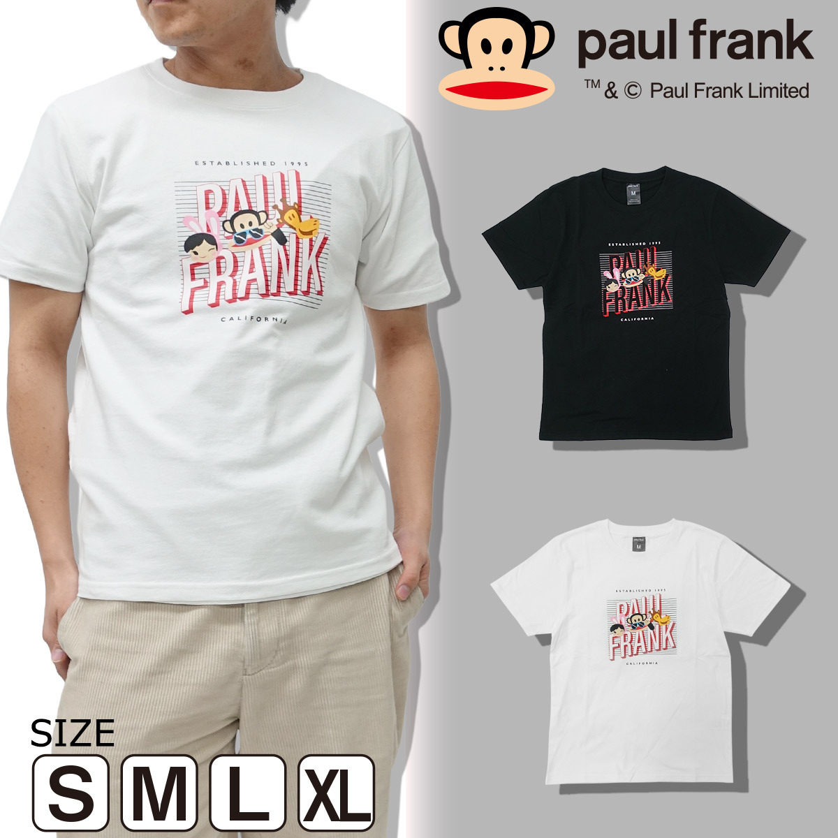 PAUL FRANK ポールフランク 集合 Tシャツ メンズ 半袖 ブラック