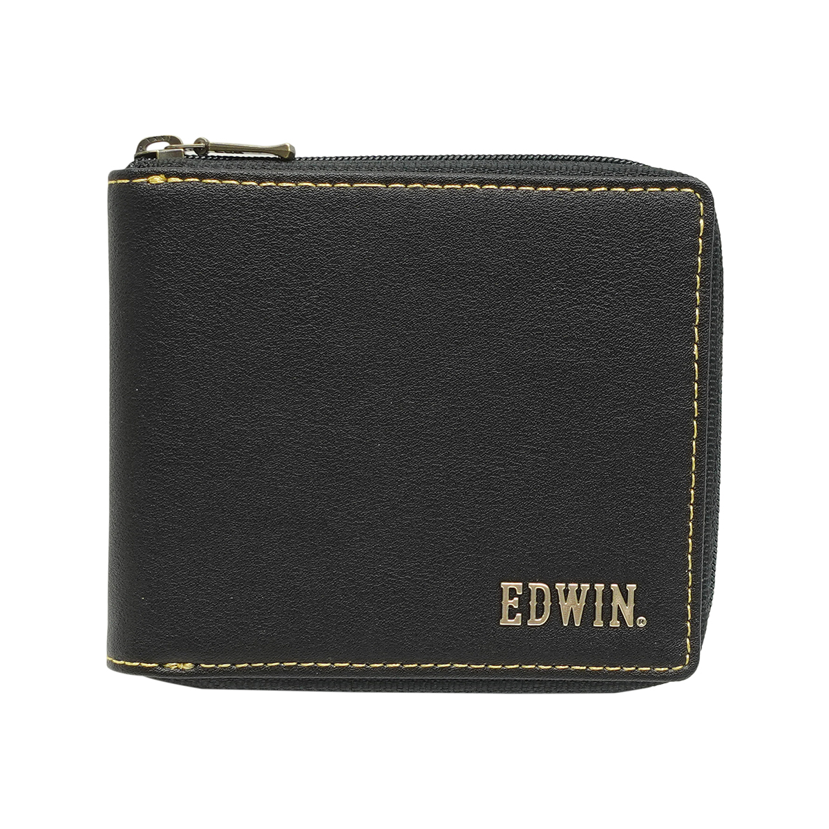 エドウイン EDWIN 財布 サイフ 二つ折財布 メンズ レディース ラウンドジップ メタリックレター リップル合皮 カード収納 プレゼント ブラック ネイビー カーキ｜g-fine｜02