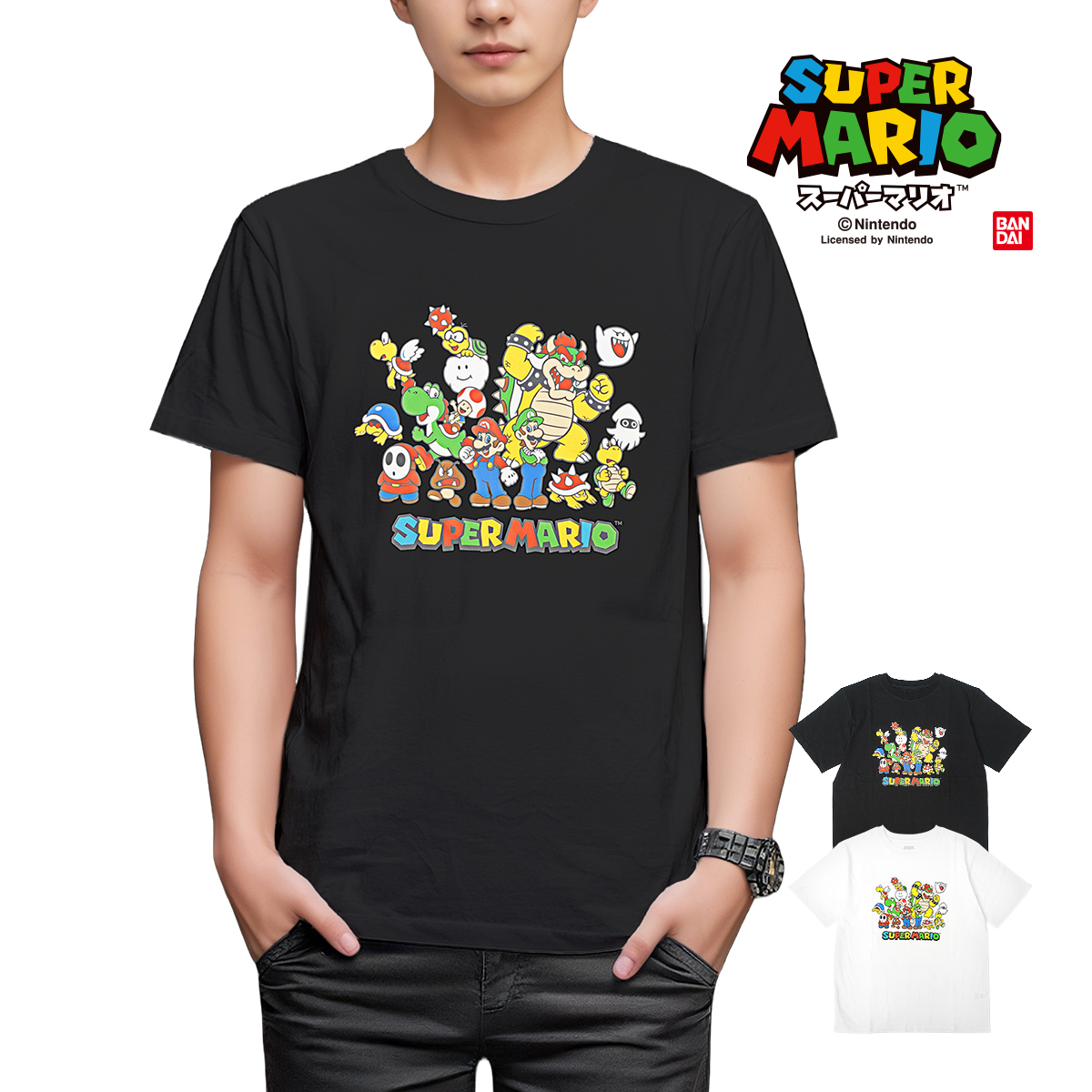 スーパーマリオ メンズ レディース Tシャツ マリオ オールスターズ ブラック ホワイト 半袖 M L XL グッズ Mario