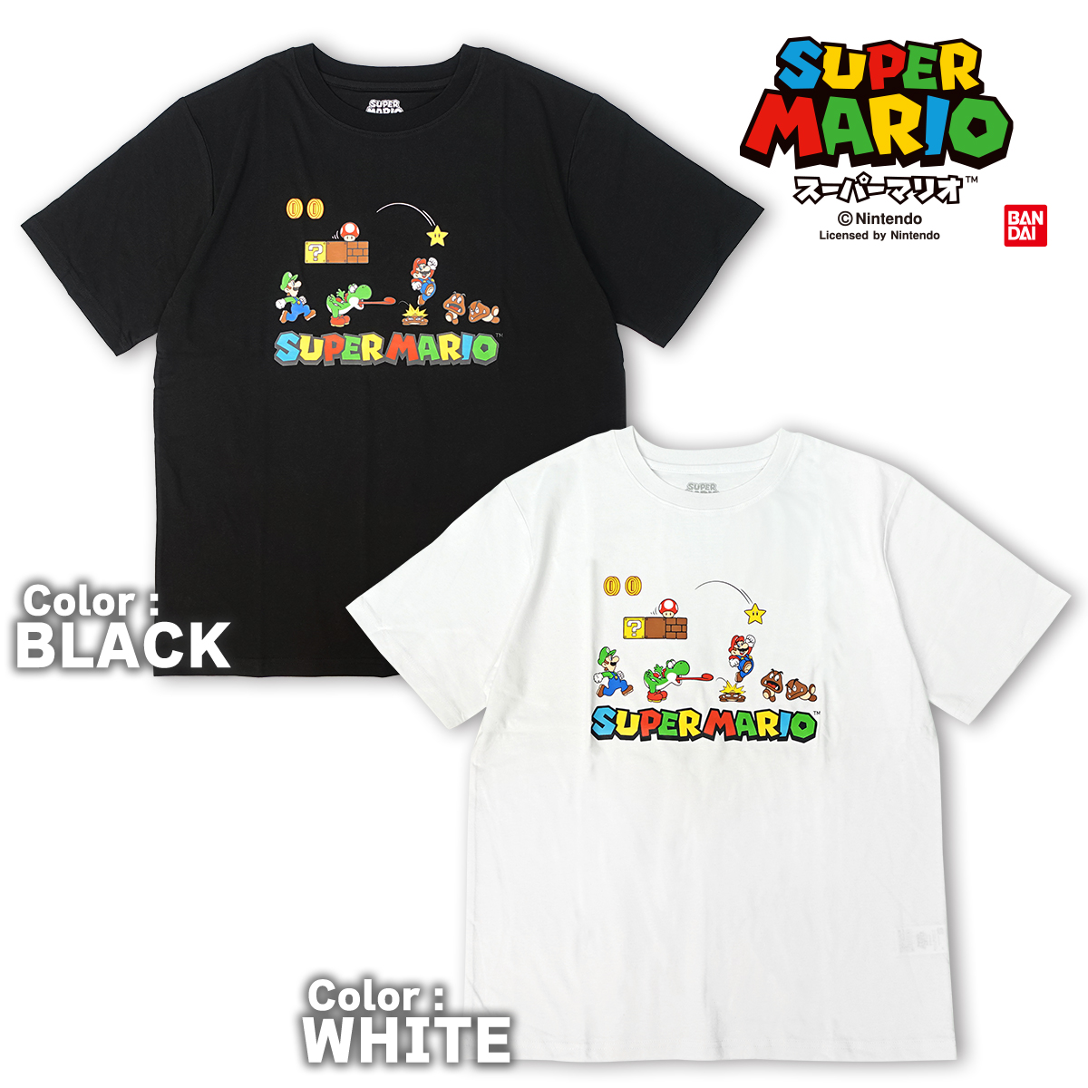 スーパーマリオ メンズ レディース Tシャツ マリオ ステージ ブラック