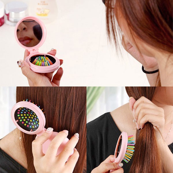 コンパクト 手鏡 ブラシ 女の子 メイク道具 ガール ミラー コスメ 鏡