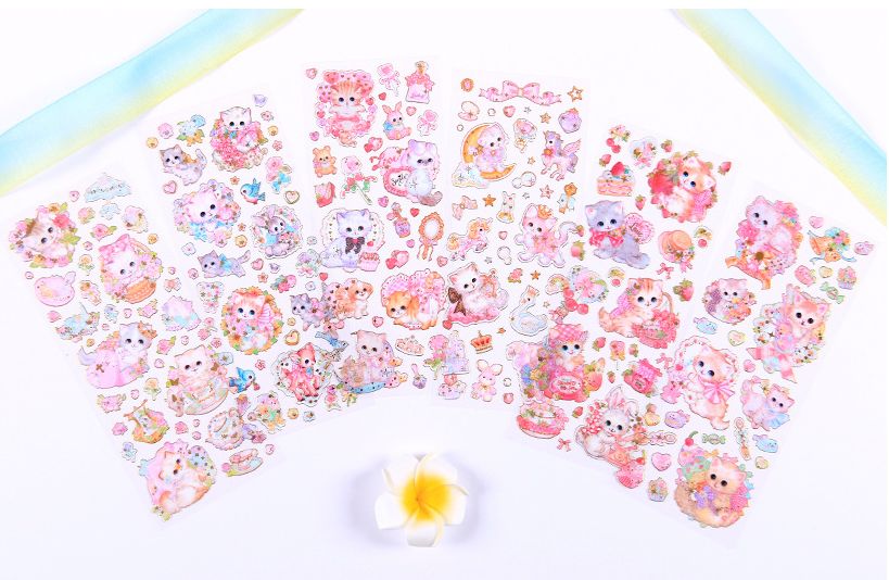 シール ねこ ファンシー 3D ぷっくり ステッカー エポキシ 透明 クリア