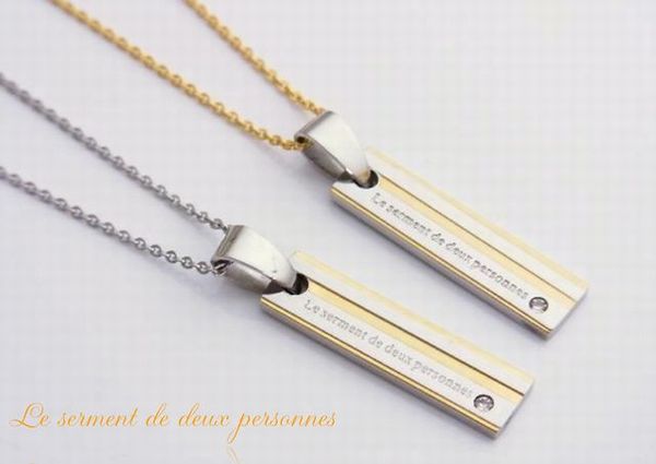 誕生石フランス語で「ふたりの誓い」ルセルプレートステンレスネックレス