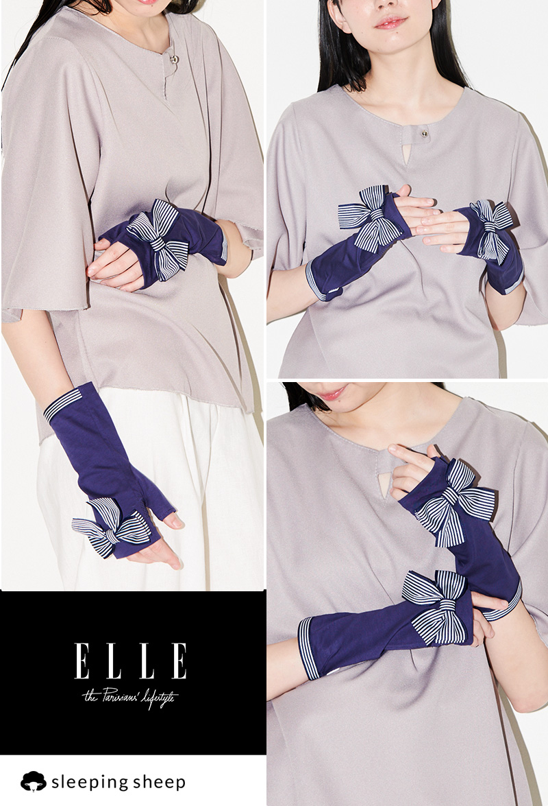 ELLE 指先が出る手袋 uvカット手袋 日焼け対策手袋 指なし