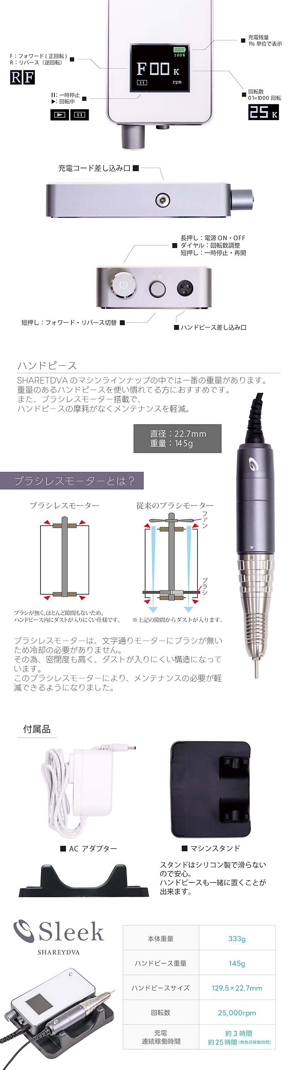 SHAREYDVA シャレドワ ネイルマシーン Sleek ホワイト 充電式