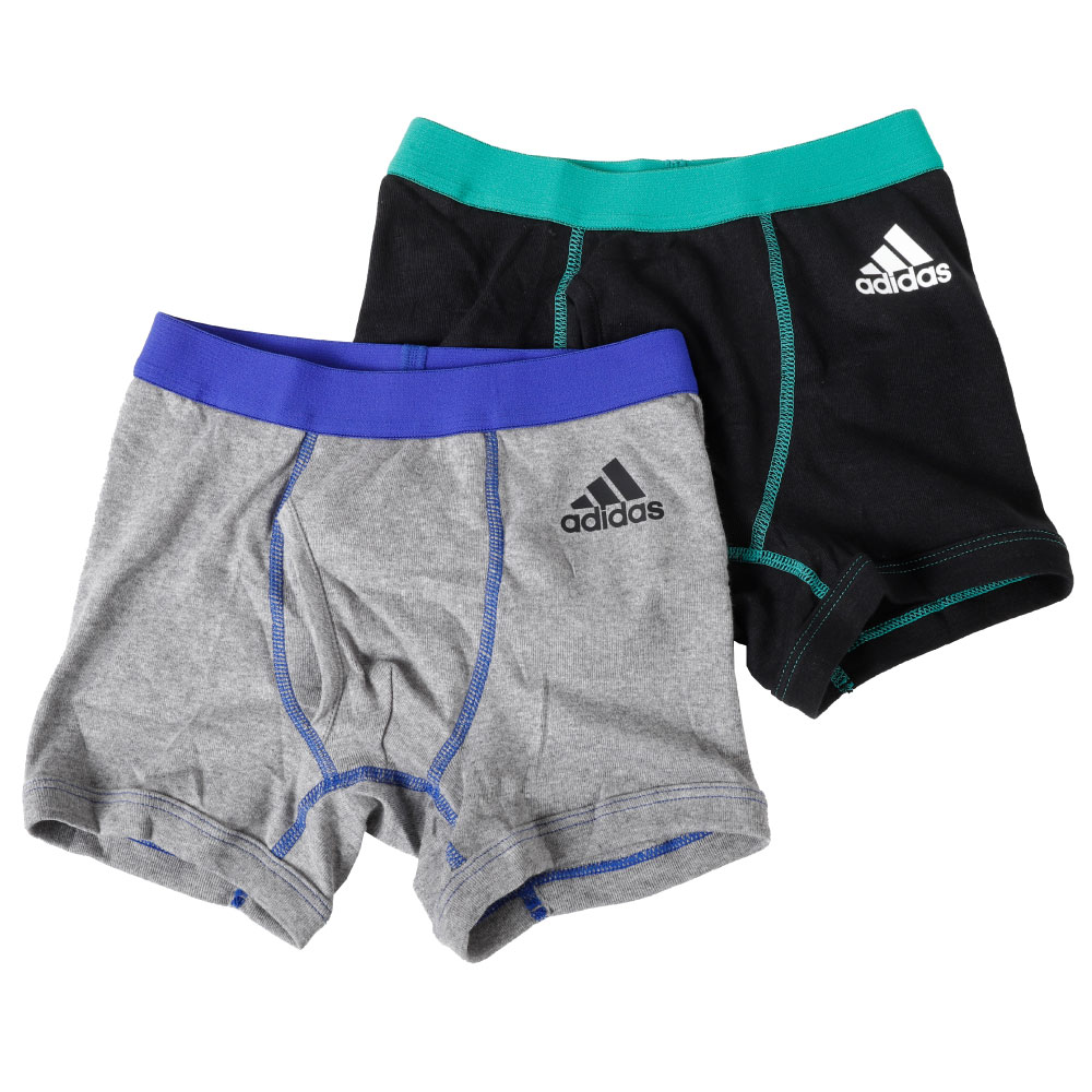 adidas アディダス ボクサーブリーフ 2枚組 パンツ 前開き キッズ ジュニア 子供 ボーイズ 男児 2P 無地 グレー ブラック ブルー  グリーン