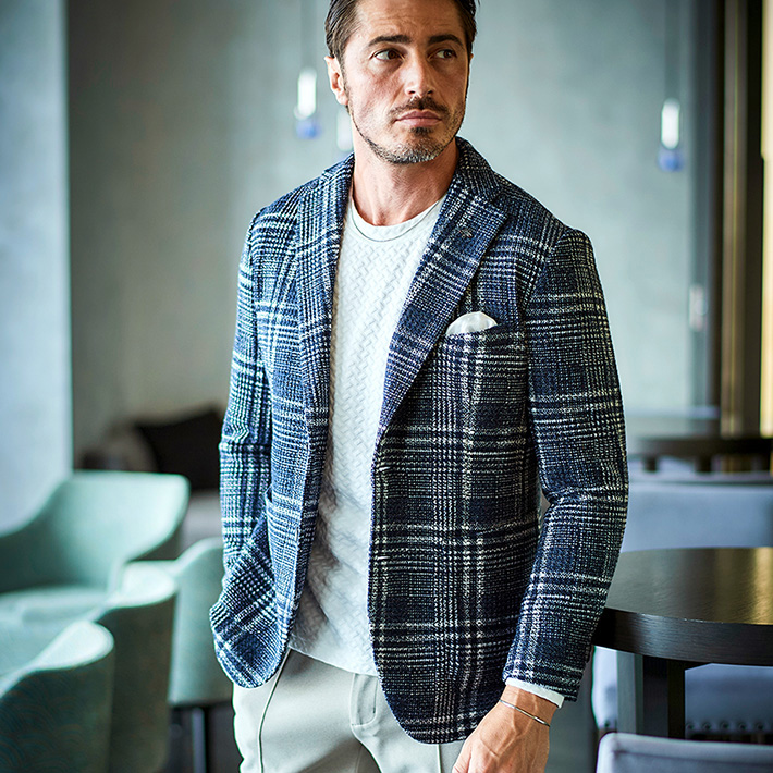 美品✨ G-STAGE ジーステージ　テーラードジャケット　アンコン　チェック柄 ジーステージ アンコンジャケット 48 チェック柄 ウール混 g-stageの