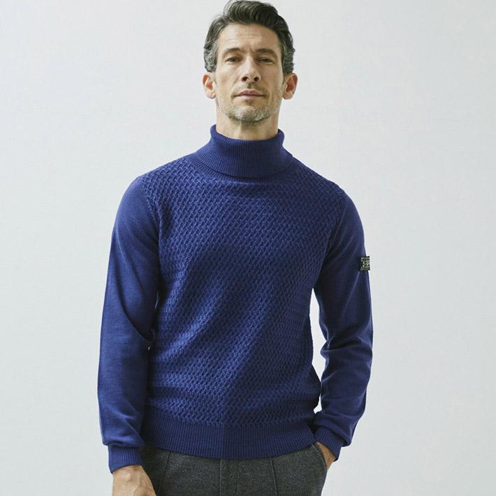 セーター メンズ ニット タートルネック キャッシュウール イタリア製生地 ゼニアバルファ 編み柄切り替え 秋冬 630701 G-stage ジーステージ(10582円)