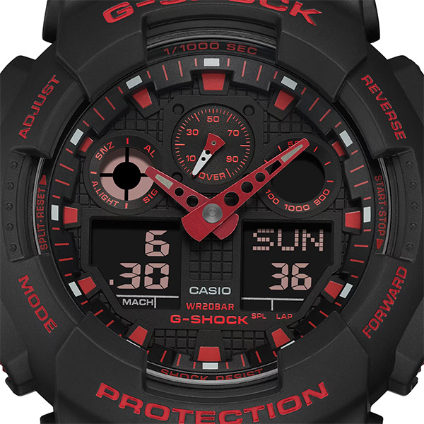 G-SHOCK GA-100BNR-1A 腕時計 メンズ デジアナ ブラック レッド Gショック ジーショック カシオ 逆輸入海外モデル