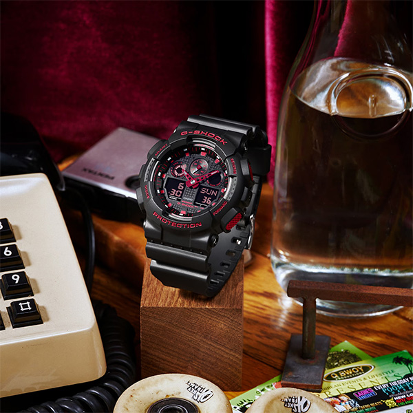 G-SHOCK GA-100BNR-1A 腕時計 メンズ デジアナ ブラック レッド