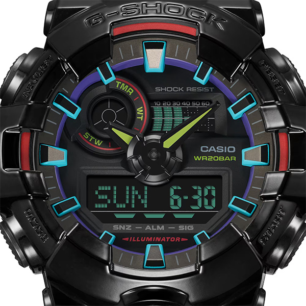 【美品】G-SHOCK　GA-700RGB-1AJF 　ブラック　 虹色 G-SHOCK GA-700RGB-1AJF 腕時計 メンズ デジアナ ブラック レインボー