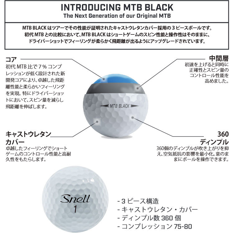 期間限定】【3ダースで送料無料】 日本正規品 スネルゴルフ MTB BLACK