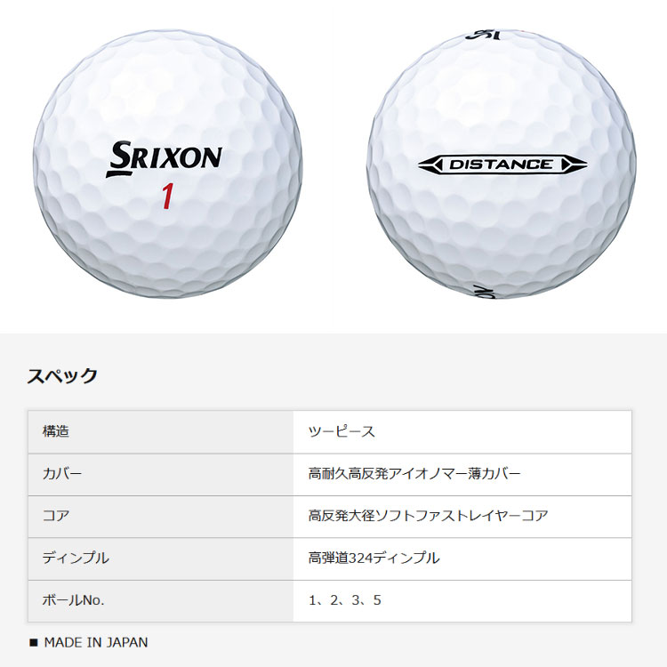 【送料無料】スリクソン ゴルフ ディスタンス ゴルフボール 1ダース(12球入り) 2022モデル