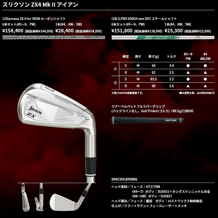 スリクソン ZX4 Mk II アイアン Diamana ZX-II for IRON
