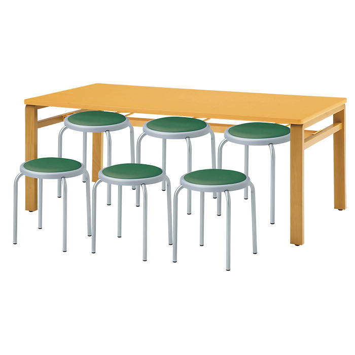 休憩室 テーブルセット 6人用床掃除簡単 椅子収納 社員食堂用テーブル E-MU-1890 1台 + 丸椅子E-ST-25T 6脚 社員食堂用テーブル  食堂テーブル 社員食堂