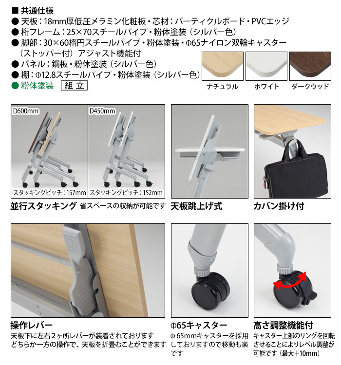 スタッキングテーブル 幅1800x奥行450xH720mm パネルなし 長机