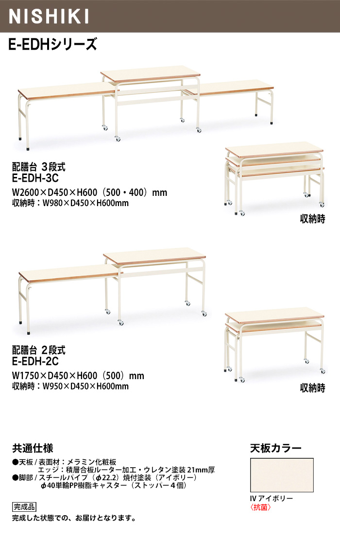 配膳台 E-EDH-2C 2段式 横幅175×奥行き45×高さ60（50）cm 給食台 学校 幼稚園 保育園 会社 オフィス家具