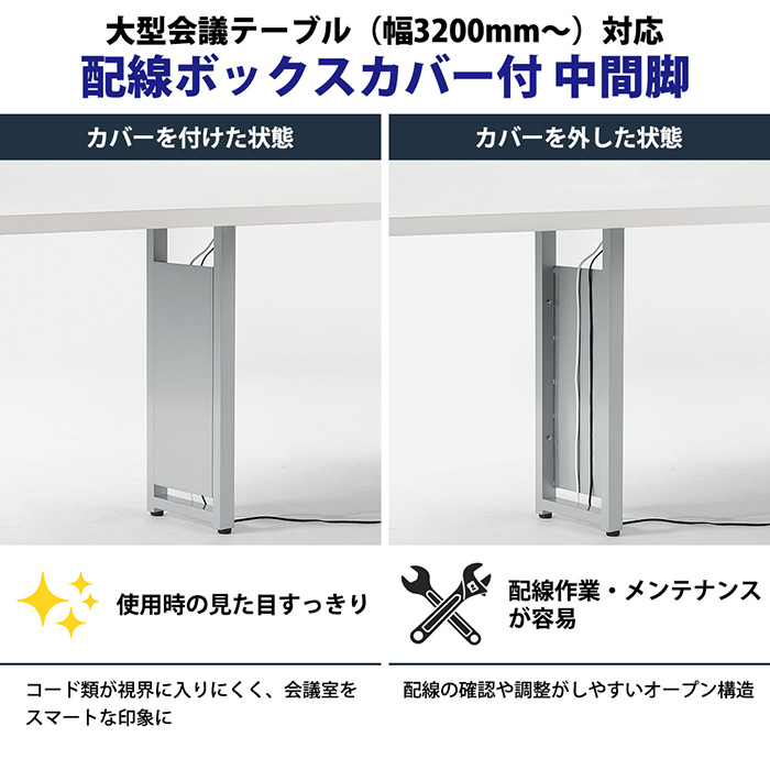 会議用テーブル E-GUT-3212W W3200xD1200xH720mm 配線ボックス付 会議テーブル ミーティングテーブル 会議室 長机 オフィステーブル_15